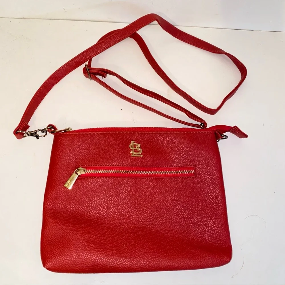 Red St Louis Cardinals MLB Crossbody Purse Bag Detachable Strap Gold Hardware - Picture 3 of 13